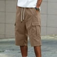 thumbnail image 4 of Homeyce Mens Cargo Shoes Knee Length Elastic Waist Cargo Pants Casual Stretch Summer Bermuda Shorts with Multi-Pockets No Belt Big Tall Pants,Light Brown 2XL, 4 of 4