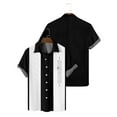 thumbnail image 3 of ADSSDQ Men's Vintage Bowling Shirts 1950s Casual Short Sleeve Button Up Contrast Shirt Summer Color Block Cuban Shirts Black 3XL, 3 of 3