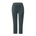 thumbnail image 4 of Women's Casual Pants Women Casual High Waist Pants Drawstring Capri Pants With Pockets Wide Leg Cropped Pants For Women,Gray Women's Casual Pants S, 4 of 6
