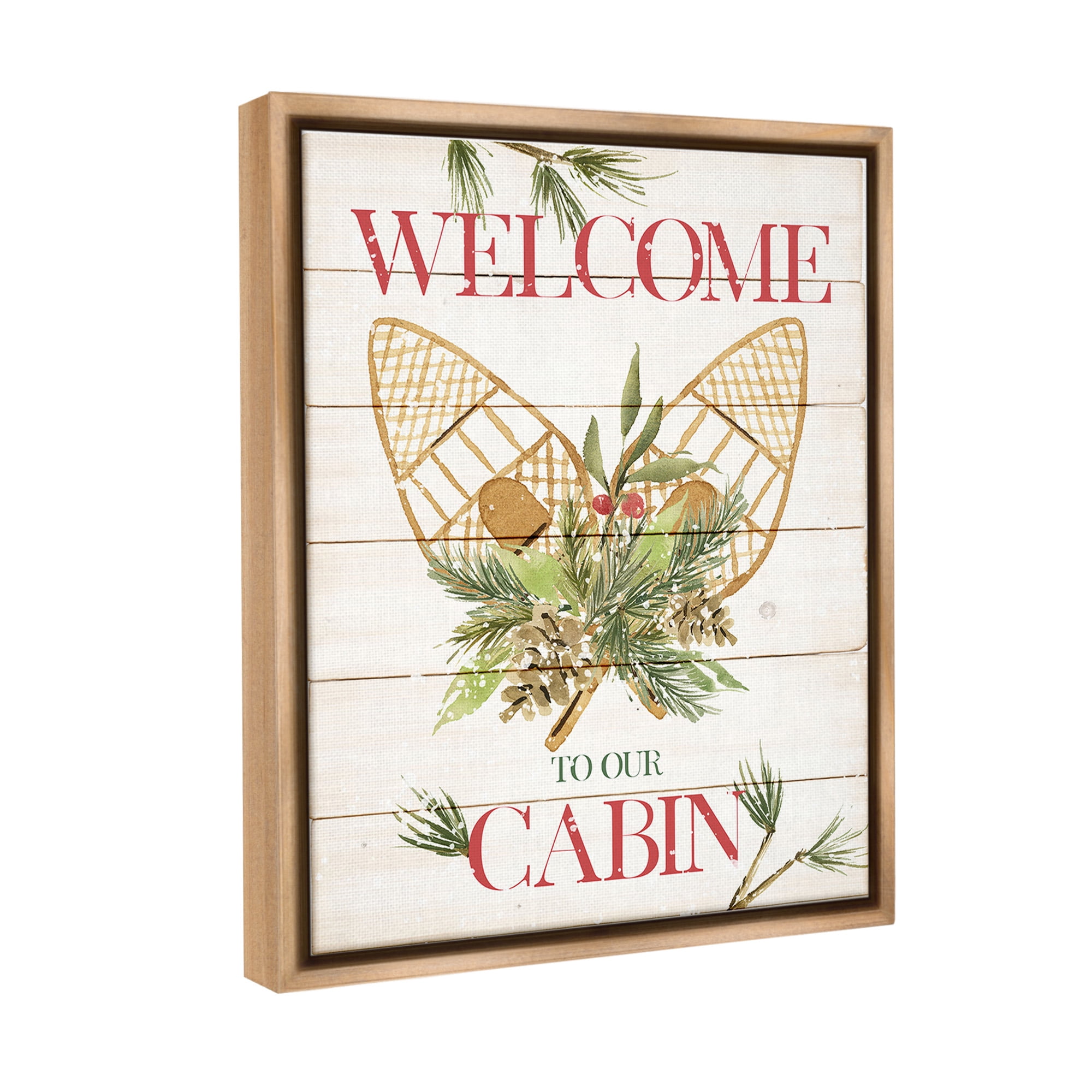 Stupell Industries Rustic Cabin Welcome Botanical & Floral Painting Brown Floater Framed Canvas Art Print Wall Art, 17 x 21