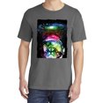thumbnail image 2 of Wild Bobby, Trippy Neon Space Astronaut Lunar Cat, Streetwear, Garment-Dyed Washed Look Short Sleeve T-Shirt, Charcoal, 2XL, 2 of 3