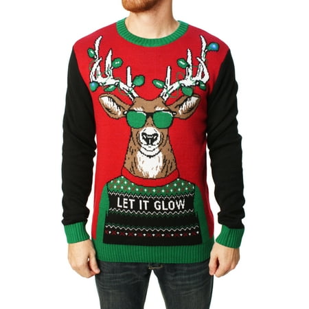 Ugly Christmas Sweater Men's LED Light Up Let It Glow Sweater - Walmart.com