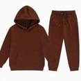 thumbnail image 2 of HFHAPW Boys Girls Sweatpants Set 2 Piece Fleece Pullover Hoodie Sweatshirt and Jogger Outfits 2-13 T Girls Casual Activewear Set Sweatsuit(Coffee,6-7 Y), 2 of 4