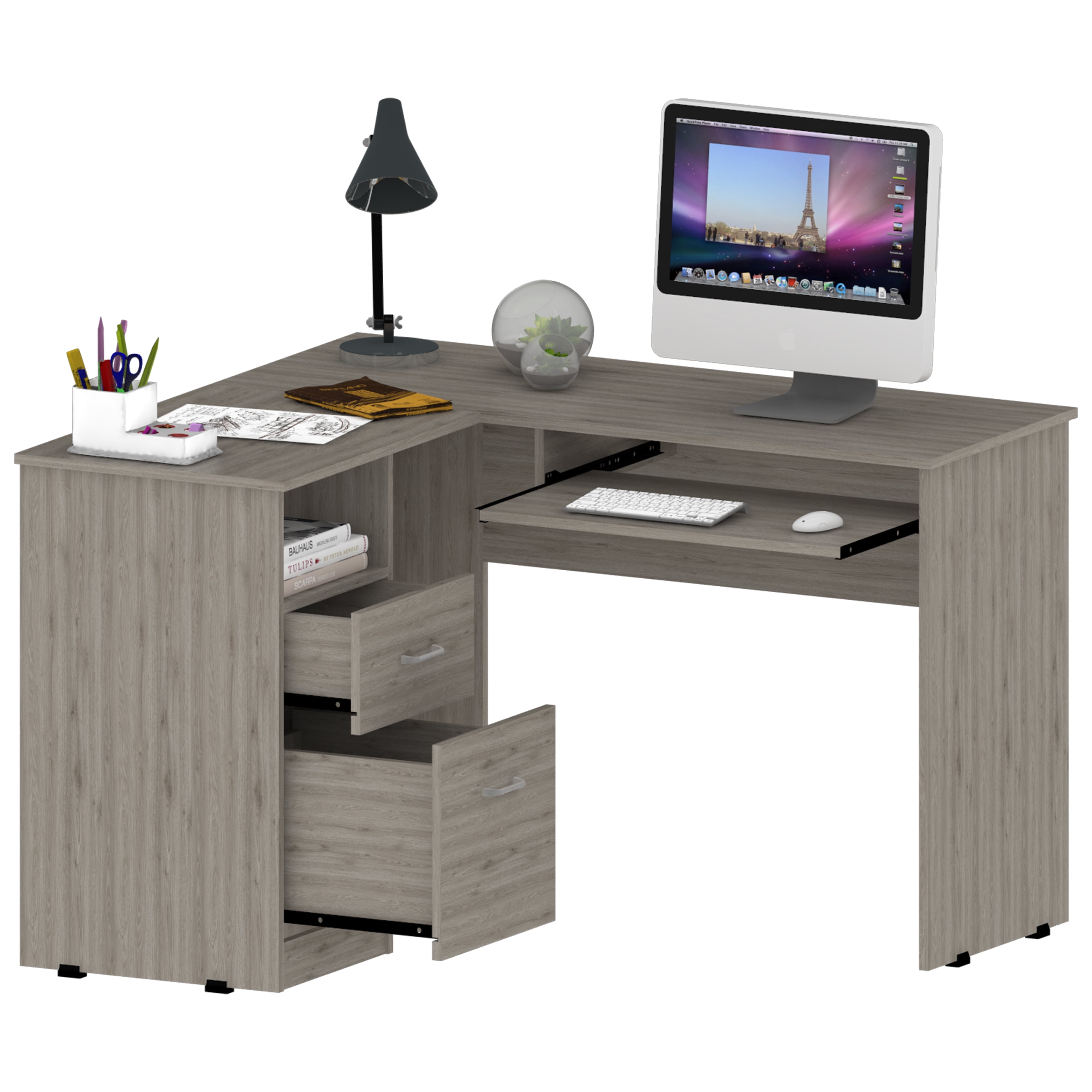 Raleigh 88 Inch L Shaped Desk with Two Drawers and CPU Storage