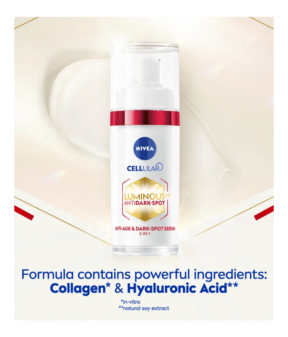 Nivea Luminous 630 Anti-Age & Dark Spot 2-in-1 Serum with Collagen Booster 30ml / 1 fl.oz - 2 Pack