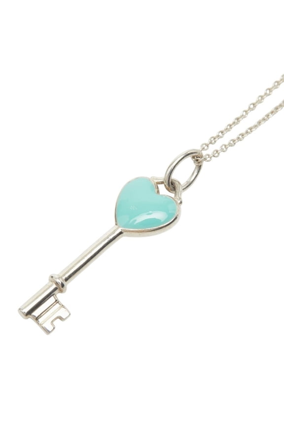 Pre-Owned Tiffany & Co. Heart Key Motif Pendant Necklace, Silver, Blue, SV925, Women's.