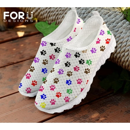 

FORUDESIGNS Cute Dog Paw Printting Women Nursing Flats Shoes Slip on Mesh Shoes for Female Breathable Walk Sneaker Light 2024