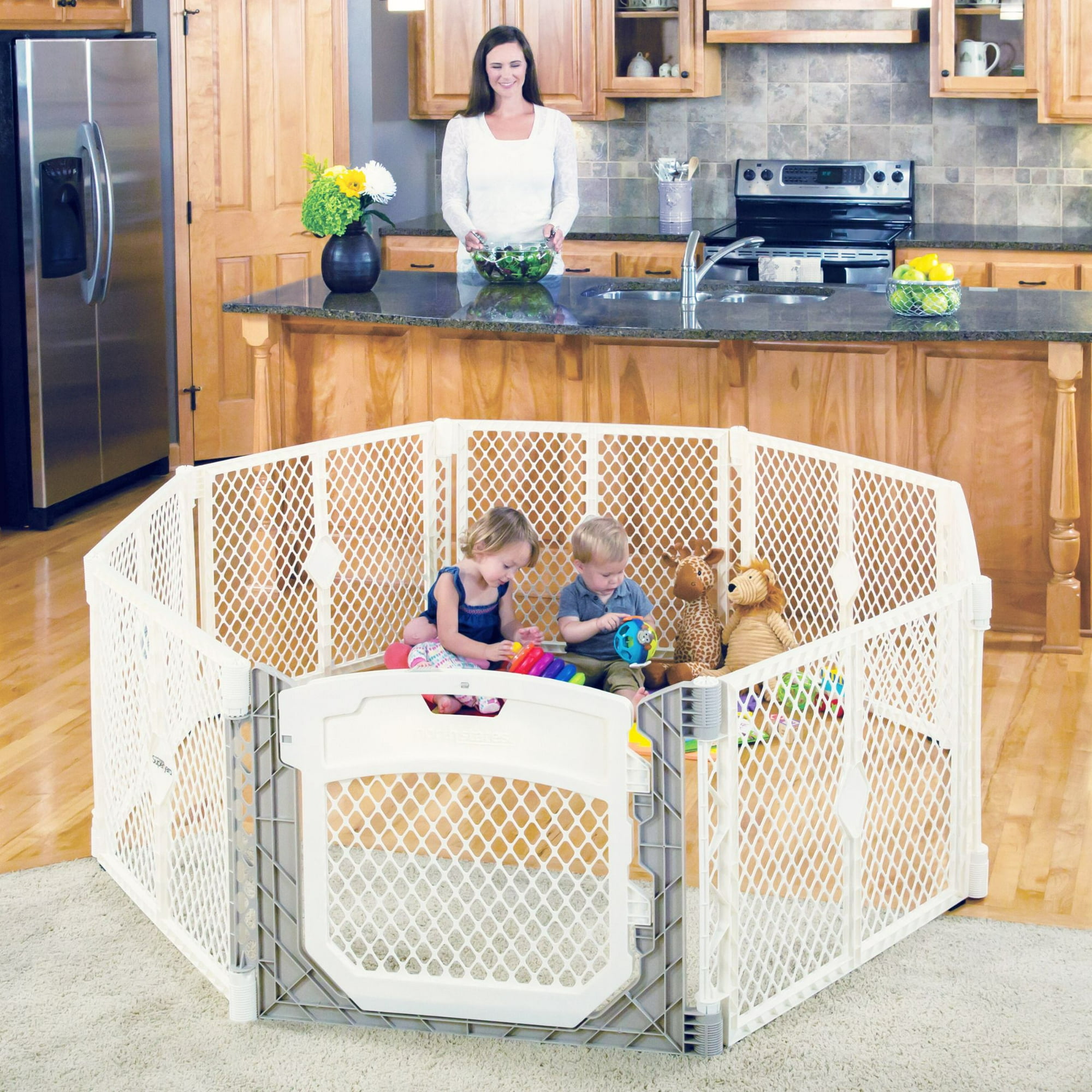 Toddleroo Superyard Ultimate 8-Panel Portable Baby Play Yard, Indoor Outdoor Use, Ivory