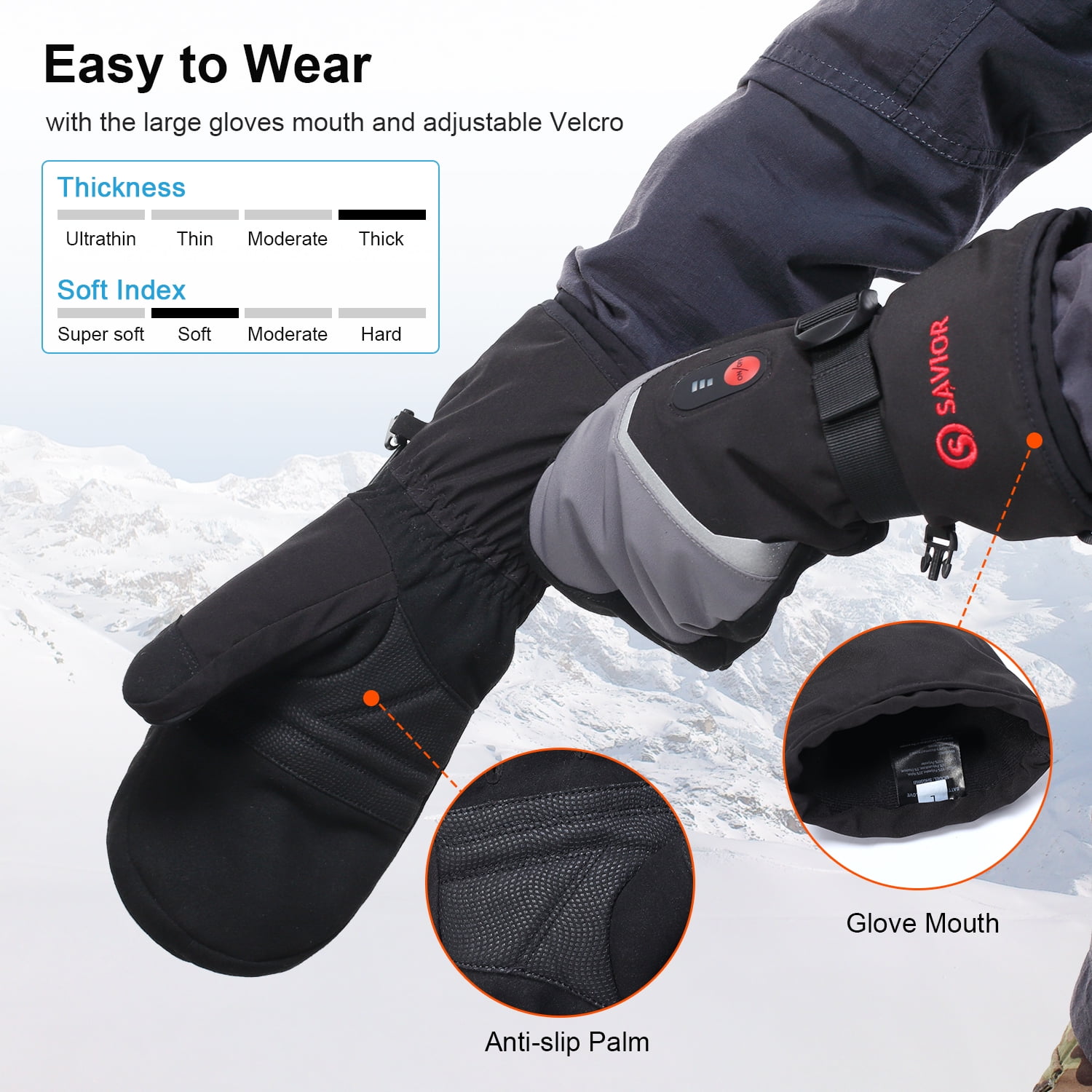 Heated Winter Gloves Rechargeable ，SAVIOR Women Men Ski Gloves Waterproof Mittens Gloves For Winter Outdoor Work Skiing