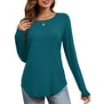 thumbnail image 2 of JYLFC Long Sleeve Tops for Women Raglan Round Neck Tunic T-shirts, Teal XL, 2 of 5