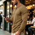 thumbnail image 4 of Basic Crew Neck Long Sleeve Top For Men Chest Pocket Plain Thin Fabric Loose Fit Spring Autumn Daily Office Layering Blouse, 4 of 8