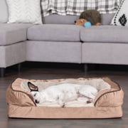 FurHaven Pet Products Velvet Waves Perfect Comfort Full Support Orthopedic Sofa-Style Pet Bed for Dogs & Cats - Brownstone, Medium
