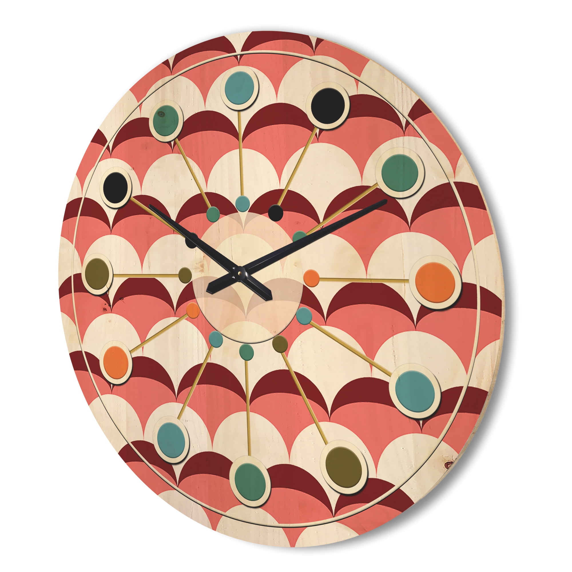 Designart 'Retro Geometrical Design V' Mid-Century Modern Wood Wall Clock
