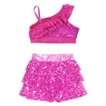 thumbnail image 3 of YONGHS Girls Hip Hop Jazz Cheer Performance Dance Costume Sequin Crop Top with Skirted Shorts Set Hot Pink 8, 3 of 5