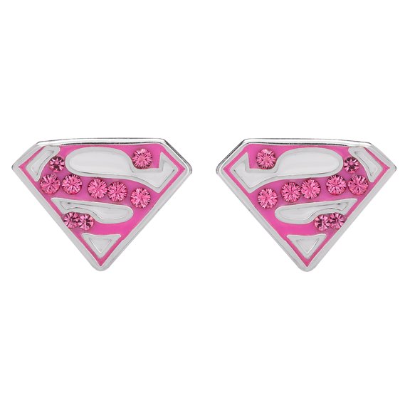DC Comics Superman Sterling Silver Rose Crystal S Logo Stud Earrings
