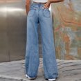 thumbnail image 4 of YYDGH Women Ripped Boyfriends Jeans High Waist Baggy Denim Pants Wide Leg Straight Trousers Y2k Streetwear Pants Dark Blue M, 4 of 7