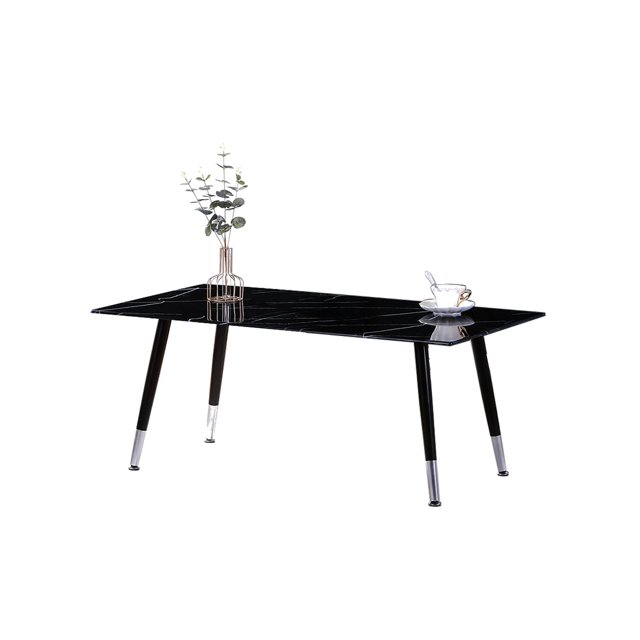IFDC - Coffee Table with Glass Top and Metal Base, 44''x22''x18 '', Black Marble Pattern