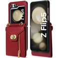 thumbnail image 6 of Phone Case for Samsung Galaxy Z Flip 5 5G 2023 Wallet Cover with Credit Card Holder Zipper Slot Shoulder Crossbody Strap Lanyard Leather Stand Cell ZFlip5 Z5 Flip5 5Z Women Girls Red, 6 of 14