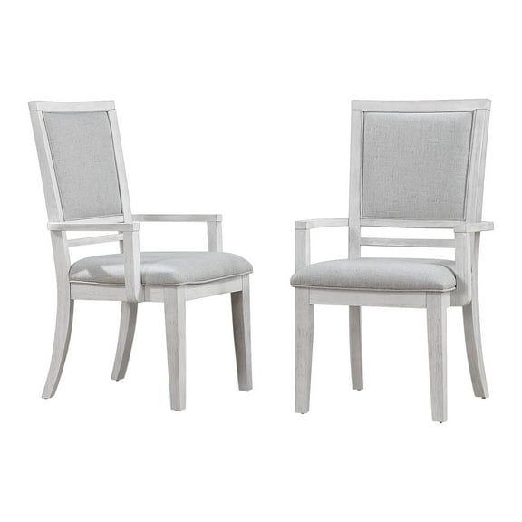 Sunset Trading Dover Upholstered Dining Arm Chair Cerused White Wood Set of 2