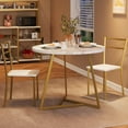 thumbnail image 1 of Dining Table Set for 2, Kitchen Table and Chairs for 2, Modern Round Kitchen Table Set, 3 Piece Dining Room Table Set for Small Space, Apartment, Studio, Dinner, Marble White and Gold, 1 of 7