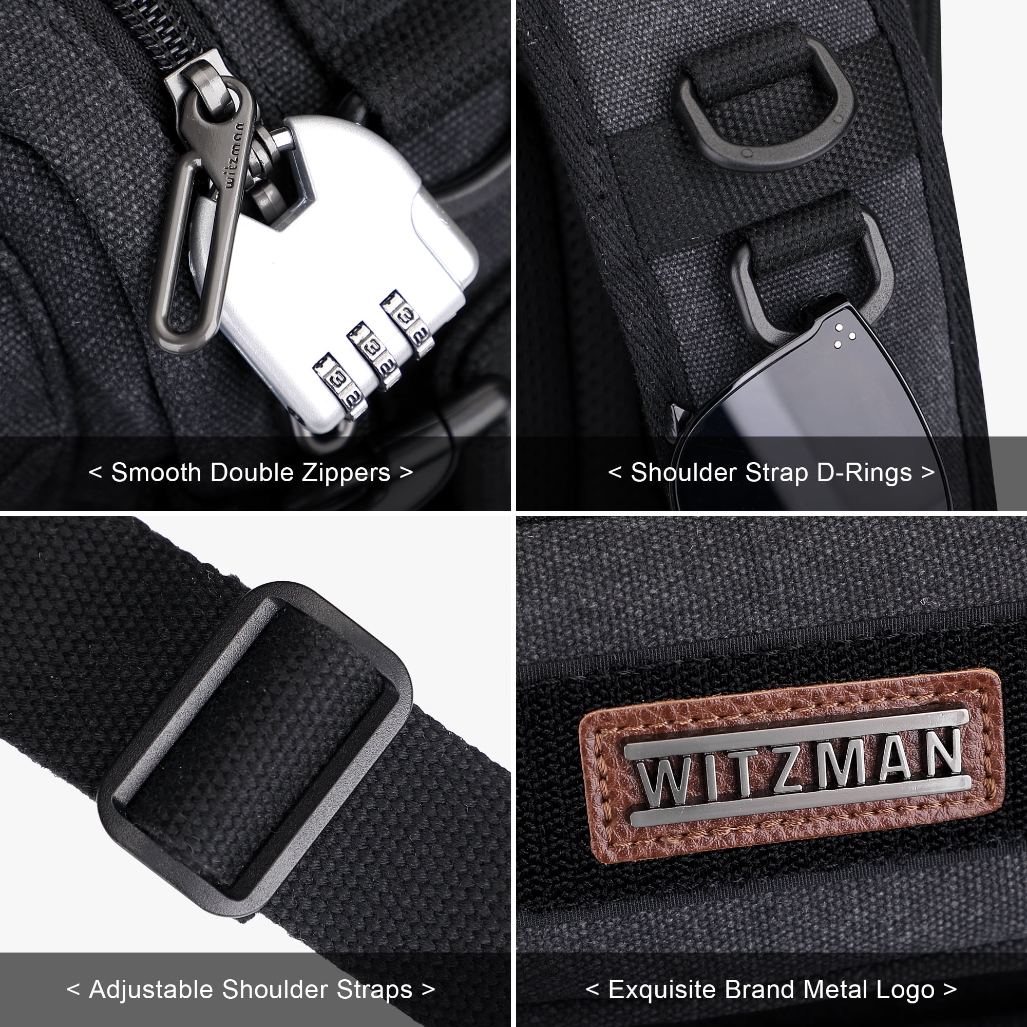 WITZMAN Sling Bag for Men Canvas Casual Chest Bag with USB Charging Port for Travel Daily Work(A8021 Black)