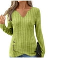 thumbnail image 3 of UTSJKR Tunic Sweaters for Women Long Sleeve Shirts V Neck Tops with Buttons Spring Fall Fashion Outfits Winter Clothing Green M, 3 of 6