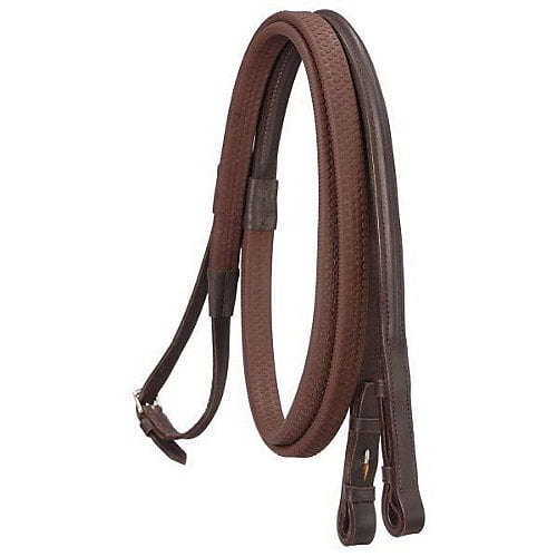 flat silver fittings Leather & rubber grip reins - black/brown