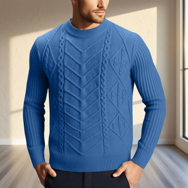 sageysalite Mens Sweaters Cable Knitted Crew Neck Pullover Casual Long Sleeve Base Layer Leisure Fall Winter Workout Tops