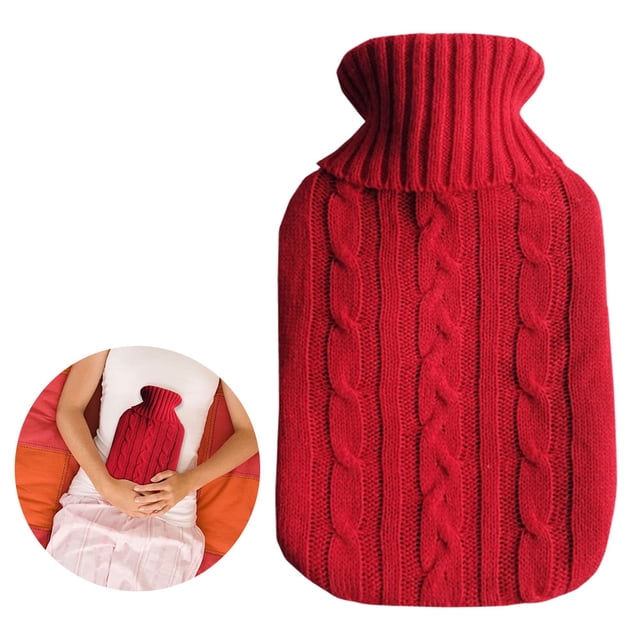 Botella Caliente Goma Botella Caliente PVC Funda Tela Punto Funda Tela Piel Conejo Imitación Calentador Manos Funda para Botella Caliente (rojo) Rojo