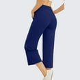 thumbnail image 5 of Capris Pants for Women Dressy Slimming Crossover Tummy Control 7/8 Length Pants Lightweight Wide Leg Soft Casual Gaucho Pants with Pockets Blue L, 5 of 6
