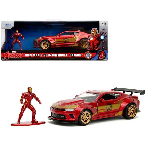 2016 Chevrolet Camaro Red Metallic and Gold and Iron Man Diecast Figure "The Avengers" "Hollywood Rides" Series 1/32 Diecast Model Car by Jada