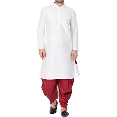 

Royal Kurta Men s Silk Blend Straight Kurta Salwar Set (40 WHITE-MAROON)