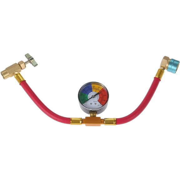 R1234YF Refrigerant Charge Hose Kit, with 1/2 LH Can Opener Tap, R1234YF Low Side Quick Coupler, Air Condition Refrigerant Charging Pipe and Gauge
