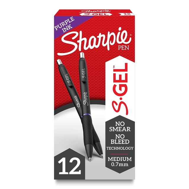 Bolígrafo Sharpie S-Gel punta media 0,7 mm tinta morada, paquete de 12