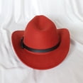 thumbnail image 4 of Sombrero de copa de vaquero occidental de estilo étnico, sombrero de fieltro para otoño e invierno para hombres y mujeres, sombrero de jazz enrollable con remaches, 4 of 5