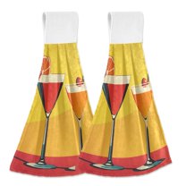 Yayeee Kitchen Hanging Hand Towels Set of 2 with Loop Bathroom Absorbent Tie Towel, Orange Cocktails