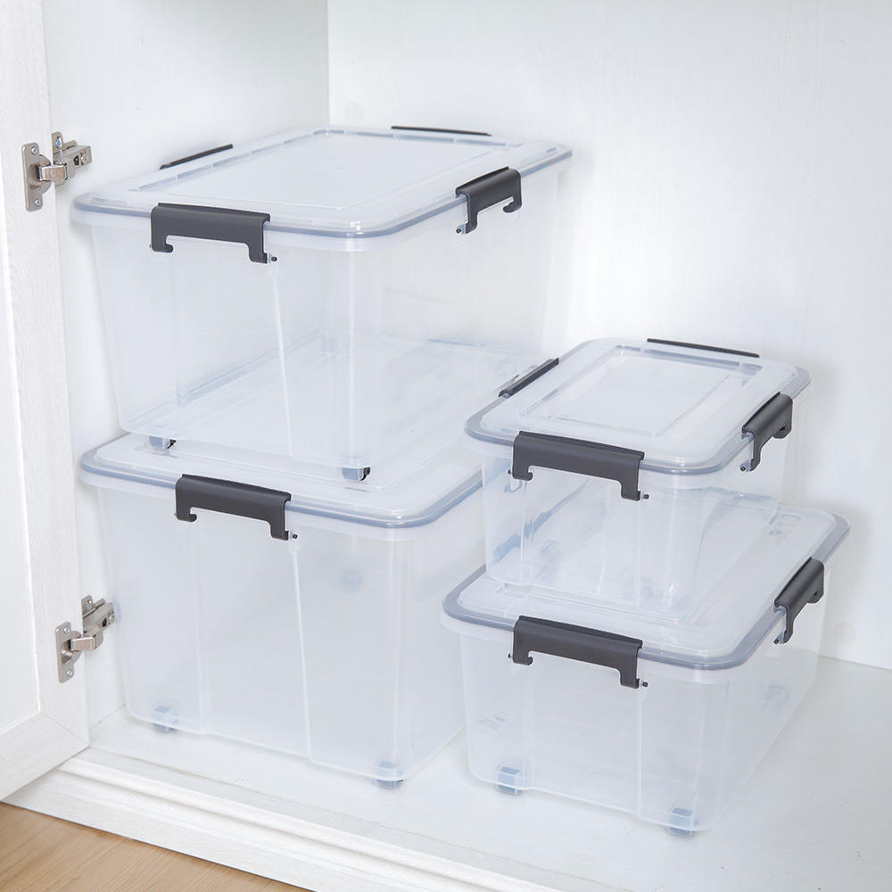 SortWise ® 30L/32Quart Stack and Pull Container Clear with a White Lid and 4 Black Latches 6