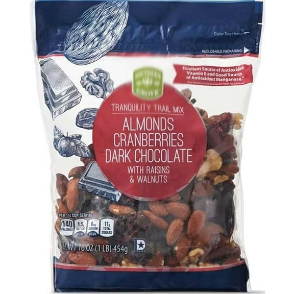 Southern Grove Tranquility Trail Mix Almonds Cranberries Dark Chocolate Raisins Walnuts, Bag - Snack Snacking Food Treat 16Oz Bag