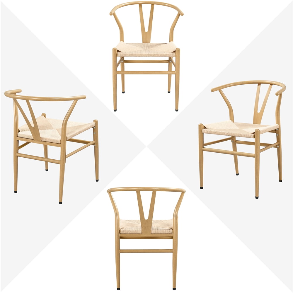 Alden Design Mid-Century Metal Dining Chairs with Woven Hemp Seat, Set of 2, Natural