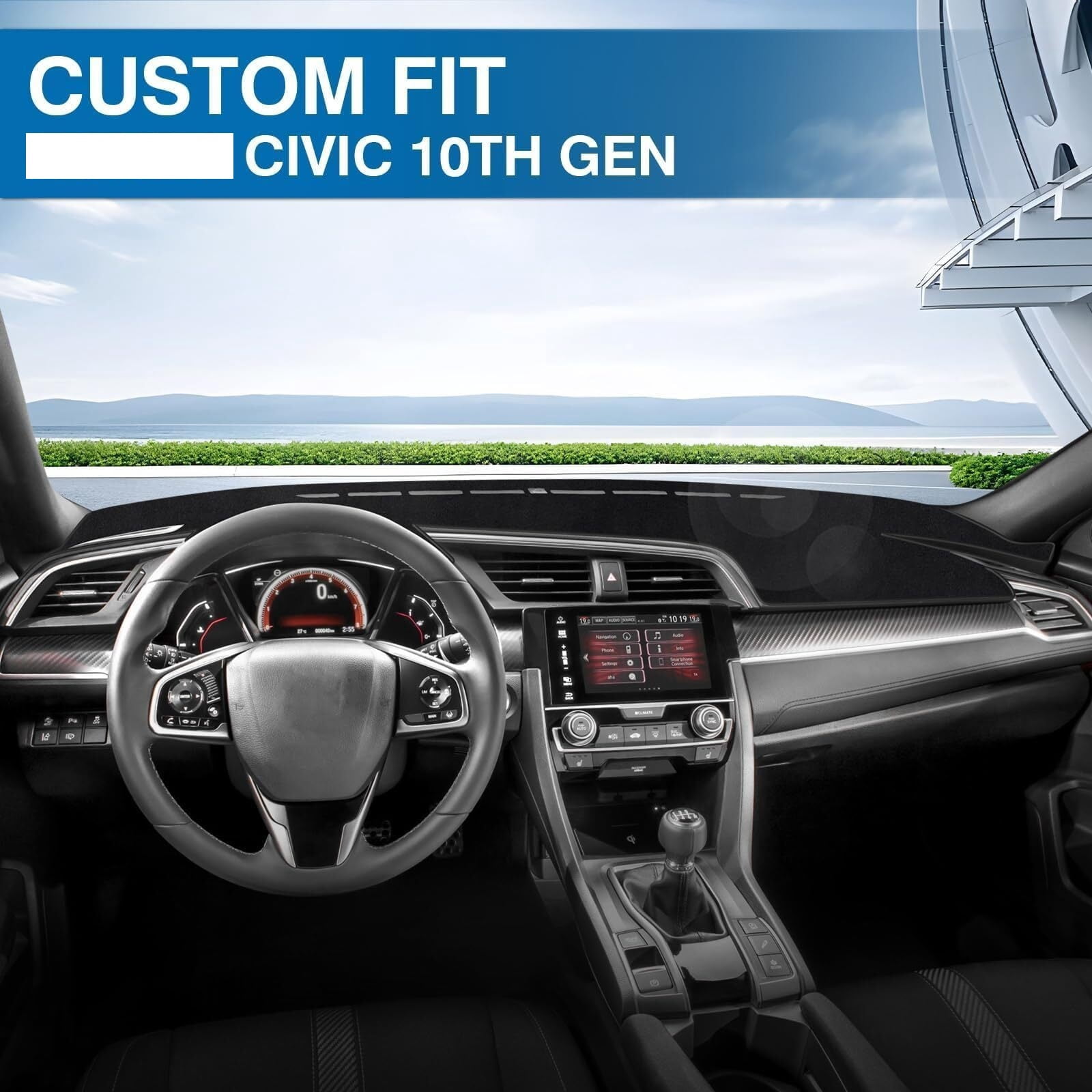 GUANGHUI Car Dash Cover Mat for Civic 2016-2018 2019 2020 2021 (Hatchback/Sedan/Coupe) Polyester Non-Slip Center Console Dash Cover Interior for Civic Accessories Sunshade Windshield Glare