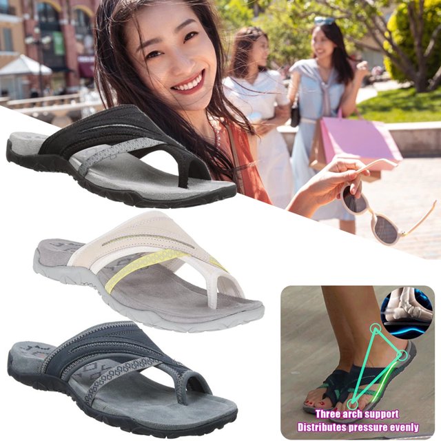 CAROOTU Open Toe Women Sandals for Summer Beach Arch Support Design Flip Flop Flat Heel