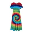 thumbnail image 7 of Penkiiy Women's Summer Casual Short Sleeve Crewneck Dress Casual Flowy Tiered Maxi Beach Dress With Pockets Tie-dyed Print Dress 2XL Multicolor, 7 of 7
