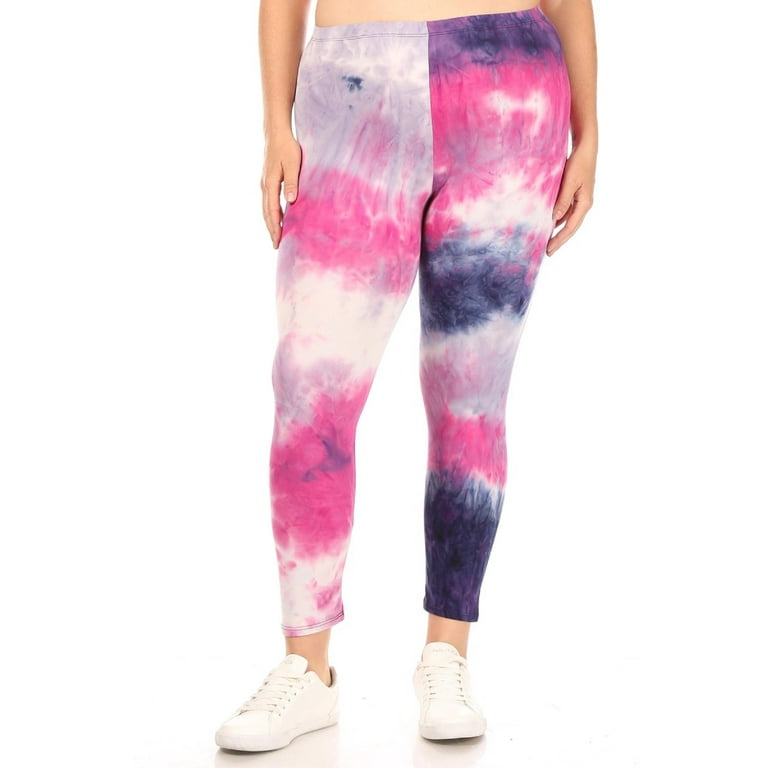 Women's Plus Size Casual Tie Dye and Solid Color Elastic Band Waist Active  Leggings Pants S-3XL Made in USA 