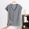 thumbnail image 2 of Akafmk Women's Short Sleeves Pajama Tops,Women's Cotton Sleepwear T-Shirt,Fashion Casual Loose Stripe V Neck Summer Thin Edition Short Sleeved Pajamas Tops, 2 of 3