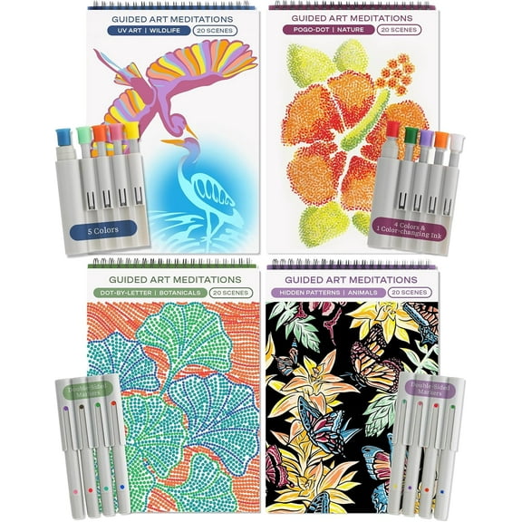 Lifelines FlowArt Activity Pad for Teens, Seniors & Adults, UV, Pogo, Dot-by-Letter, Hidden Patterns Coloring Books, 4 Pack