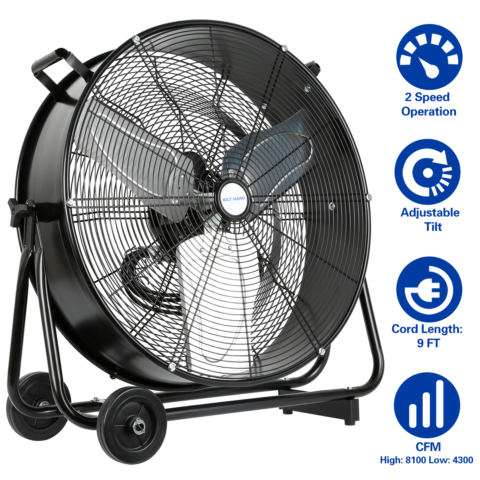  BILT HARD 5200 CFM 20High Velocity Pedestal Fan, 3-Speed  Industrial Oscillating Stand Fan with Aluminum Blades, Heavy Duty Standing  Shop Fan for Commercial, Residential, and Garage : Home & Kitchen