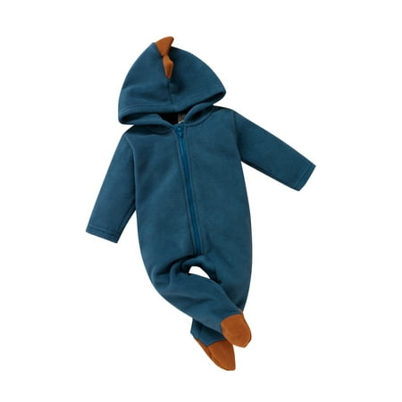 

Liliz Toddler Baby Hooded Jumpsuit Winter Warm Long Sleeve Dinosaur Footed Romper 0-18 Months