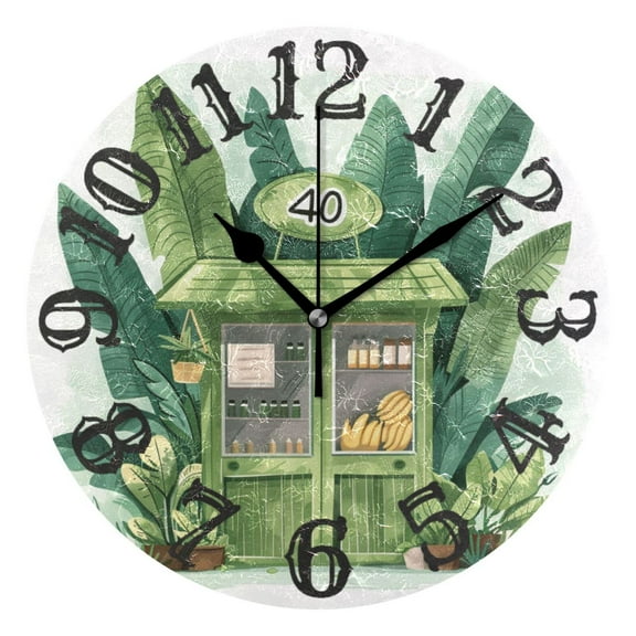 Green Shop Wall Clock 10 inch Non-Ticking Easy to Read Decorative Clocks for Home Bedroom Living Room