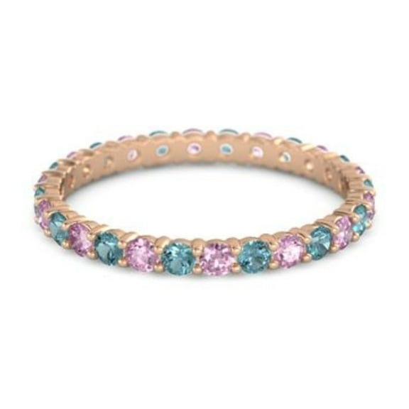 Eternity Pink Spinel London Blue Topaz 925 Sterling Silver Rose Plated Ring