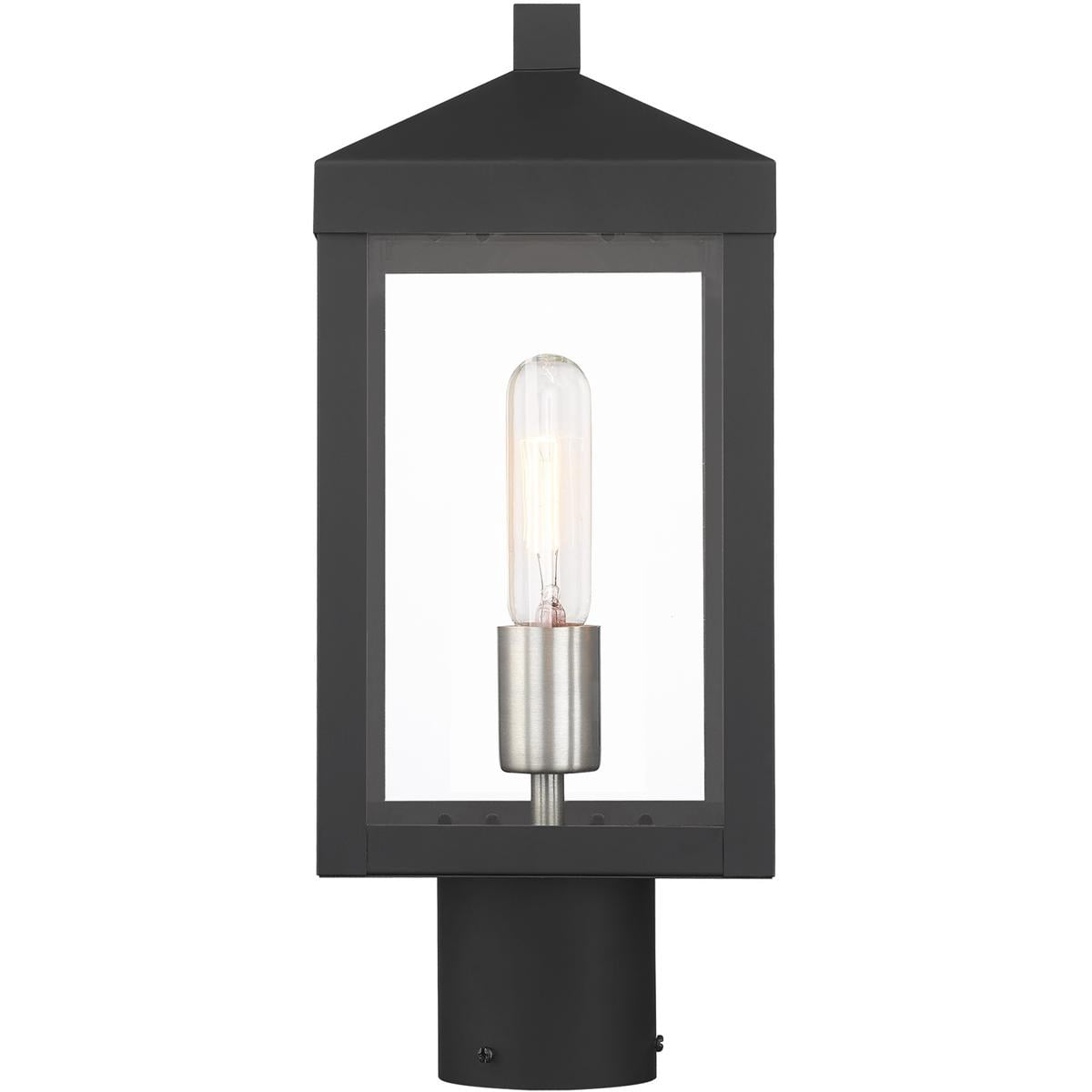 6.25 Sq. inch 1 Light Black Outdoor Post Top Lantern with Clear Glass Shade backed with Stainless Steel material for patio, front porch, entryway and more